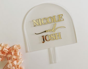 Mirror Gold on frost Acrylic Arch Wedding, Engagement, Bridal Shower, Birthday, Baptism Cake Topper (Pk of 1)