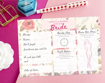 A5 Bridal Shower Advice & Wishes for the Bride Questionnaire / Game Tear-Away Notepad (50pages) OR printed A5 cards