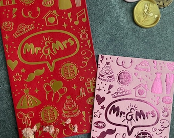 Chinese Wedding Double Happiness Red Packets / Envelopes: Mr & Mrs (Pk of 8)
