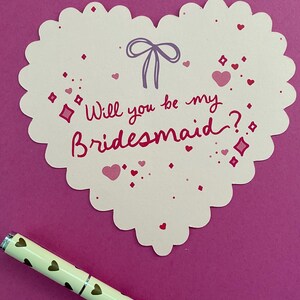140mm Scallop Edge Heart Shaped Will you be my Bridesmaid? proposal flat card / postcard with envelope image 4