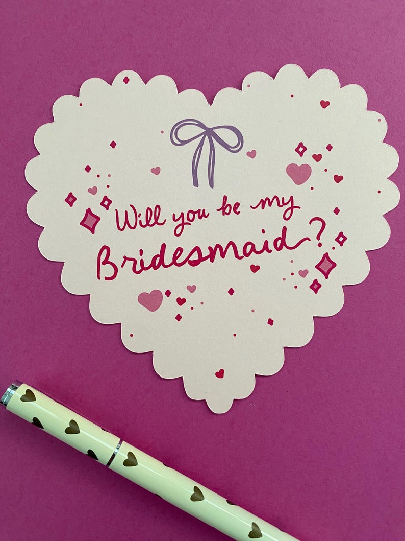 140mm Scallop Edge Heart Shaped Will you be my Bridesmaid? proposal flat card / postcard with envelope image 4