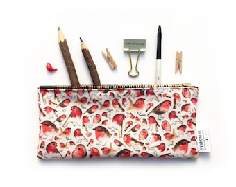 Robin, Pencil Case, Bird Pencil Case, Pencil Pouch, Make Up Bag, Pouch, Cosmetic Bag, Zipper Pouch, Bag, pencil bag, organiser, small bag,