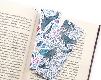 Whale and Mermaid Bookmark! (double sided)