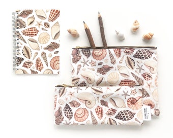 Seashells, Back To School Stationery Bundle, Large Pencil Case, Small Pencil Case, A6 Notebook