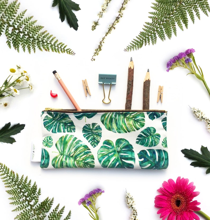 Emeralds Tropical Leaves Pencil Case Emerald Leaves image 0