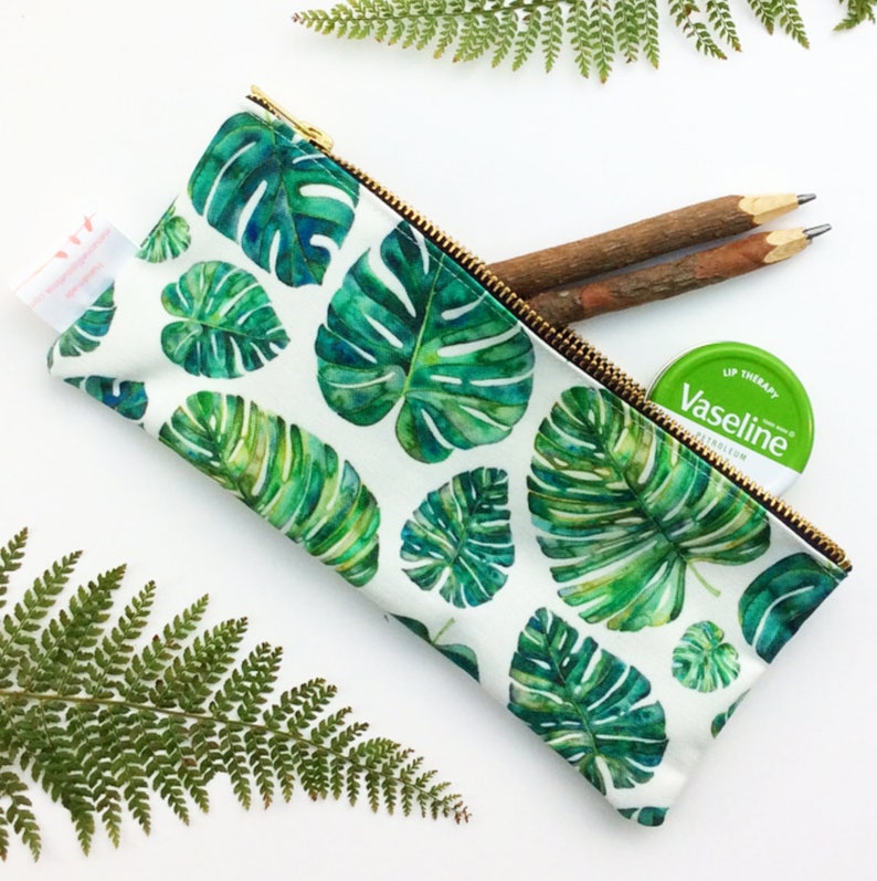 Emeralds Tropical Leaves Pencil Case Emerald Leaves image 1
