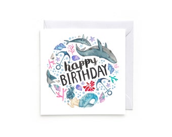 Happy Birthday mermaid and whale  Greeting Card