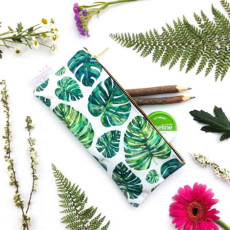 Emeralds Tropical Leaves Pencil Case Emerald Leaves image 2