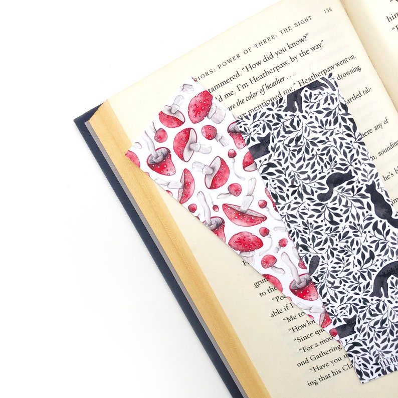 Mushroom and spooky cat Bookmark double sided image 2