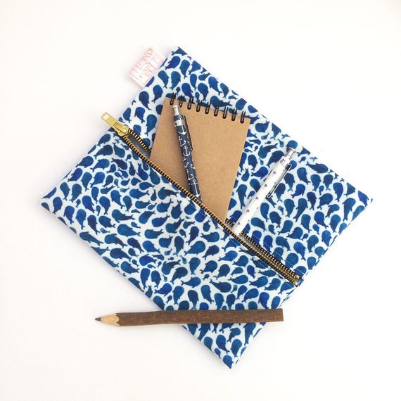 Blue Whale Pencil Case: Large Nautical Canvas Pouch