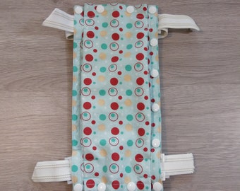 Upcycled - Choose your size - Catheter leg bag cover with snaps - light blue w/ polka dots