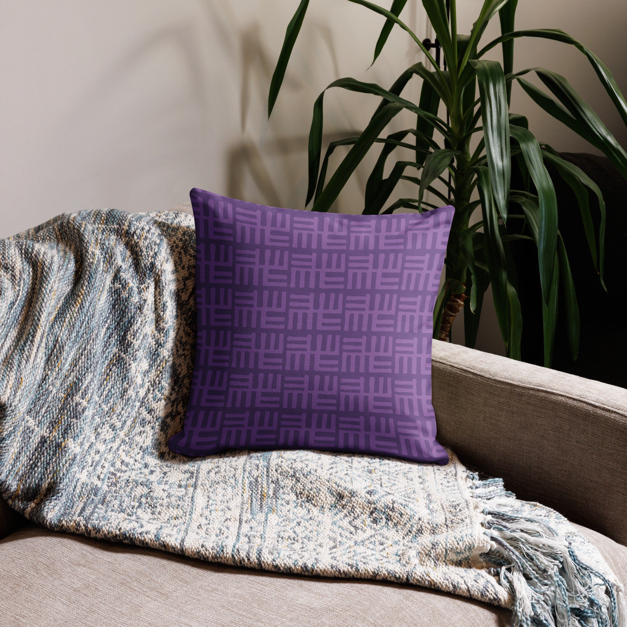 Modern Throw Pillow | Purple African Inspired Pattern | Bohemian Living Room Home Decor