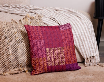 Geometric Pattern Throw Pillow| Modern Adinkra Symbol Design| Red Purple | African Home Decor | Insert Included Hidden Zipper