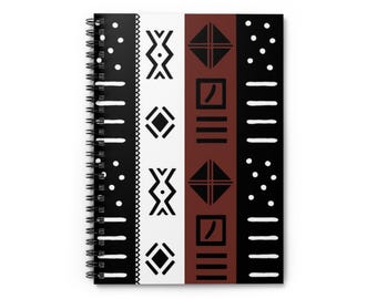 Cahier à spirales bordé de tissu noir et blanc marron