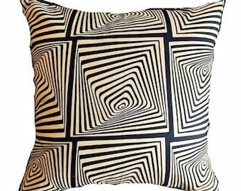 Housse de coussin en tissu à imprimé africain - Noir Beige Coussin à motif abstrait | Fermeture éclair cachée amovible