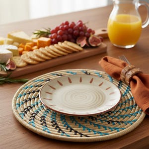 Handmade Trivet Table Mat – Teal Blue Woven African Placemats | Bohemian African Tableware