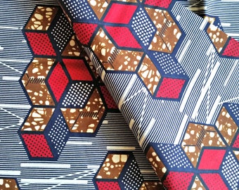 Sold By the Yard|African Dutch Wax Ankara Fabric |Red Blue Fabric 100% Cotton