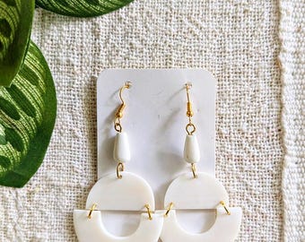 Boucles d'oreilles géométriques en os blanc : pendentif bohème africain, 3,5 pouces
