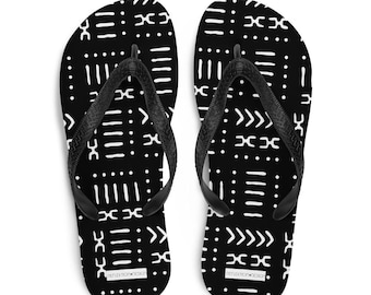 Black White Flip Flops | African Pattern | Bohemian Tribal Summer Footwear