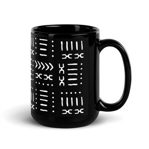 Black White Mud Cloth Pattern Coffee Mug | Modern Minimalist Pattern | 15 oz Ceramic Coffee Mug