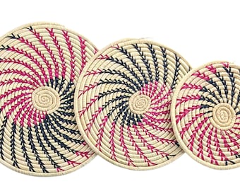 Set of 3 Pink Woven Trivets | African Tableware Mats