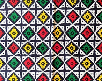 Tissu imprimé africain : coton Ankara rouge, vert, jaune - pièce de 2 yards