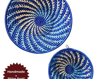 Panier mural fait main en raphia | Décoration Africaine Bleue, Coupe À Fruits