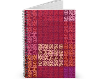 Cahier à spirale à motif africain rouge violet | Carnet ligné symboles Adinkra