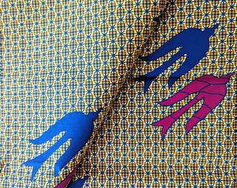 Tissu africain à imprimé oiseaux | Tissu Ankara 100 % coton, 2 mètres