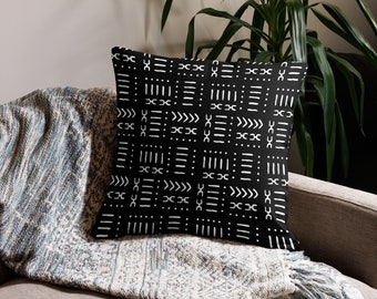 Black and White Mud Cloth Pattern Throw Pillow| Tribal Geometric Design| African Home Decor