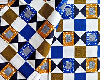 Tissu imprimé africain bleu blanc 2 mètres |  Motif abstrait 100 % coton