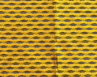 Tissu imprimé africain jaune bleu 2 yards 100 % coton