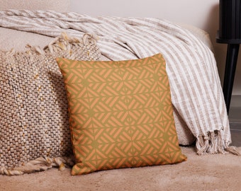 Coral Peachy Olive Green African Pattern Throw Pillows | Insert Included Hidden Zipper