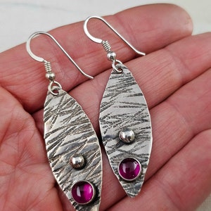 Textured Petals with Ruby stone set Sterling Silver Earrings