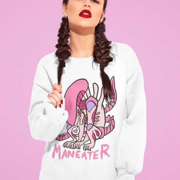 Xenomorph Sweatshirt | Pink Maneater |  Xenomorph Alien | Xenomorph Art | Xenomoprh Shirt | Alien Xenomorph