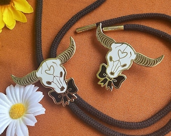 Bull Skull Bolo Tie & Enamel Pin (Black Variant)