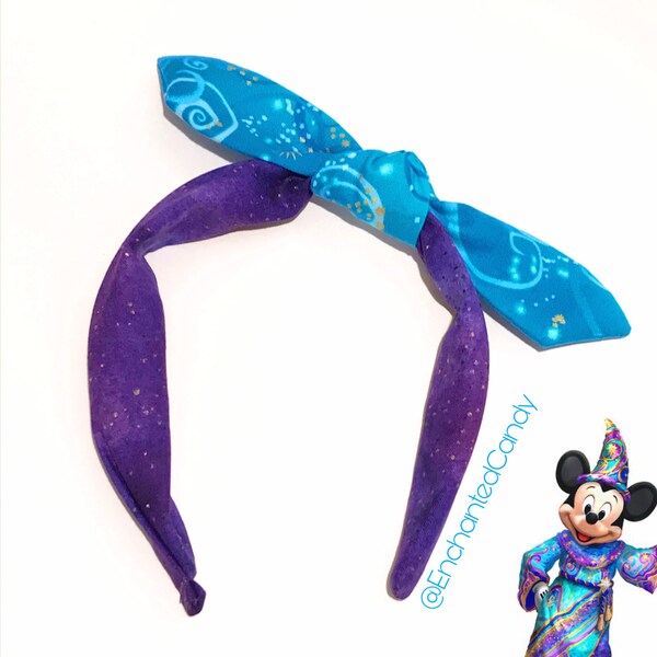 NEW- Magic Happens Parade Disneyland Inspired Purple Teal Bow Knot Knotty Headband