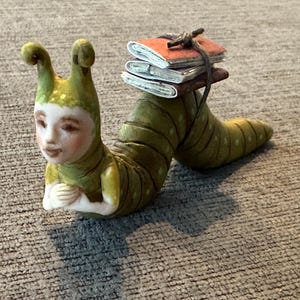 Book Worm Figurine/bookworm Sculpture - Etsy
