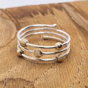 14K Gold Bead Fidget Ring • Recycled Sterling Silver Adjustable Ring