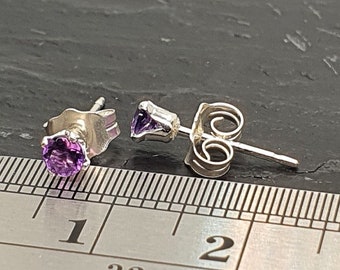 Tiny Amethyst Sterling Silver Earrings • 3mm Stud Earrings • February Birthstone