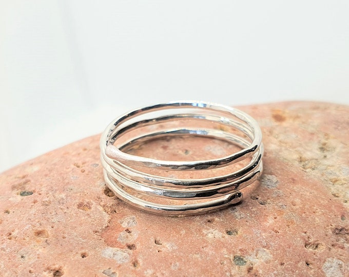 Spiral Recycled Silver Ring • Hammered Sterling Silver Adjustable Ring • Best Friend Gift