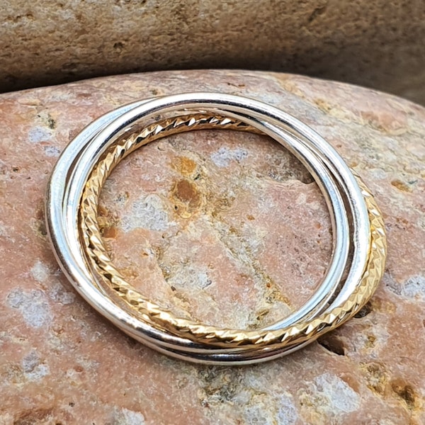 Silber & Gold Rolling Ring • Fidget Ring • Interlocking 14K Gold Filled und Sterling Silber Ring