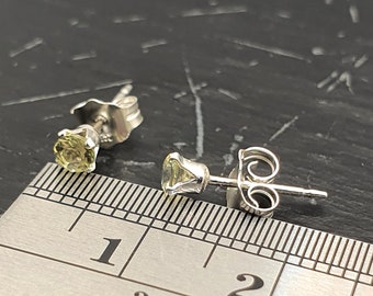 Tiny Lemon Quartz Earrings • 3mm Sterling Silver Studs