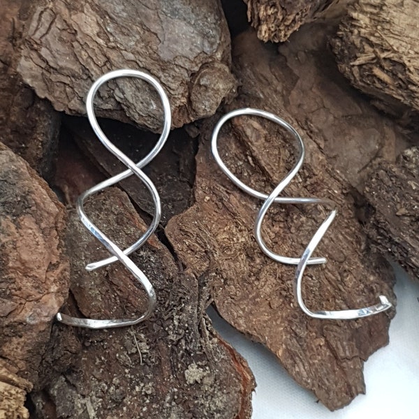 Sterling Silver Spiral Earrings • Recycled Silver Minimalist Earrings • Thread Through Wire Earrings
