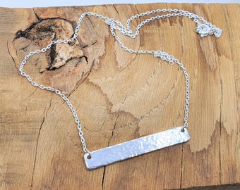 Silver Bar Necklace • Boho Hammered Necklace • Sterling Silver Tag Necklace