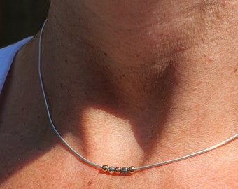 Dainty Silver Choker • Beaded Necklace • Fidget Necklace • Minimalist Necklace • Sterling Silver and Gold Necklace