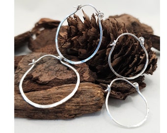 Recycled Sterling Silver Hoops • Boho Hammered Hoop Earrings • Simple Hoop Earrings