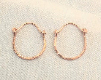 Tiny 12K Rose Gold Filled Hoops • Hammered Hoop Earrings Gold • Boho Small Hoop Earrings