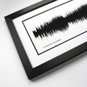 May include: Black and white sound wave print in a black frame. The print features the text "Hypnotize the Moon".