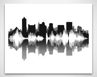 Memphis Skyline Art: "Memphis, Tennessee" Sound Wave Cityscape Print - Memphis, Home of Blues